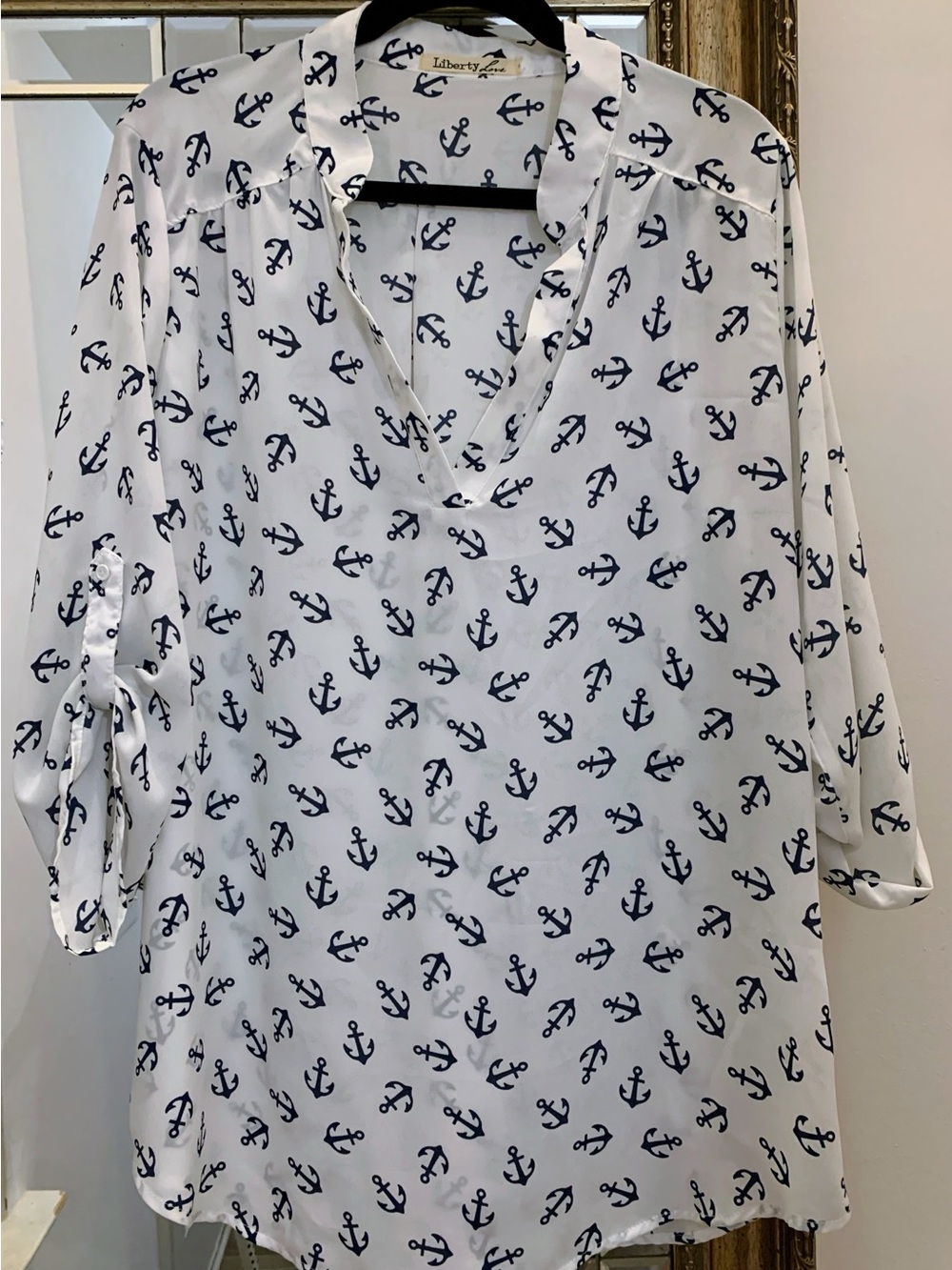 Liberty Love White Tunic with Navy Anchor Print